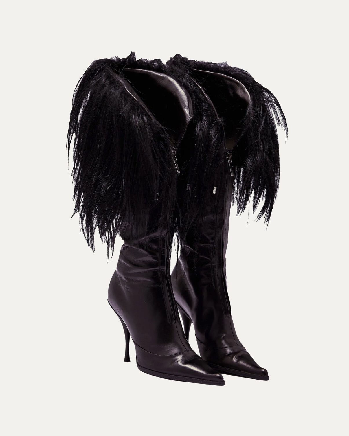 Christian Dior FW2003 by John Galliano Black Fur Trim Boots — 38/38.5