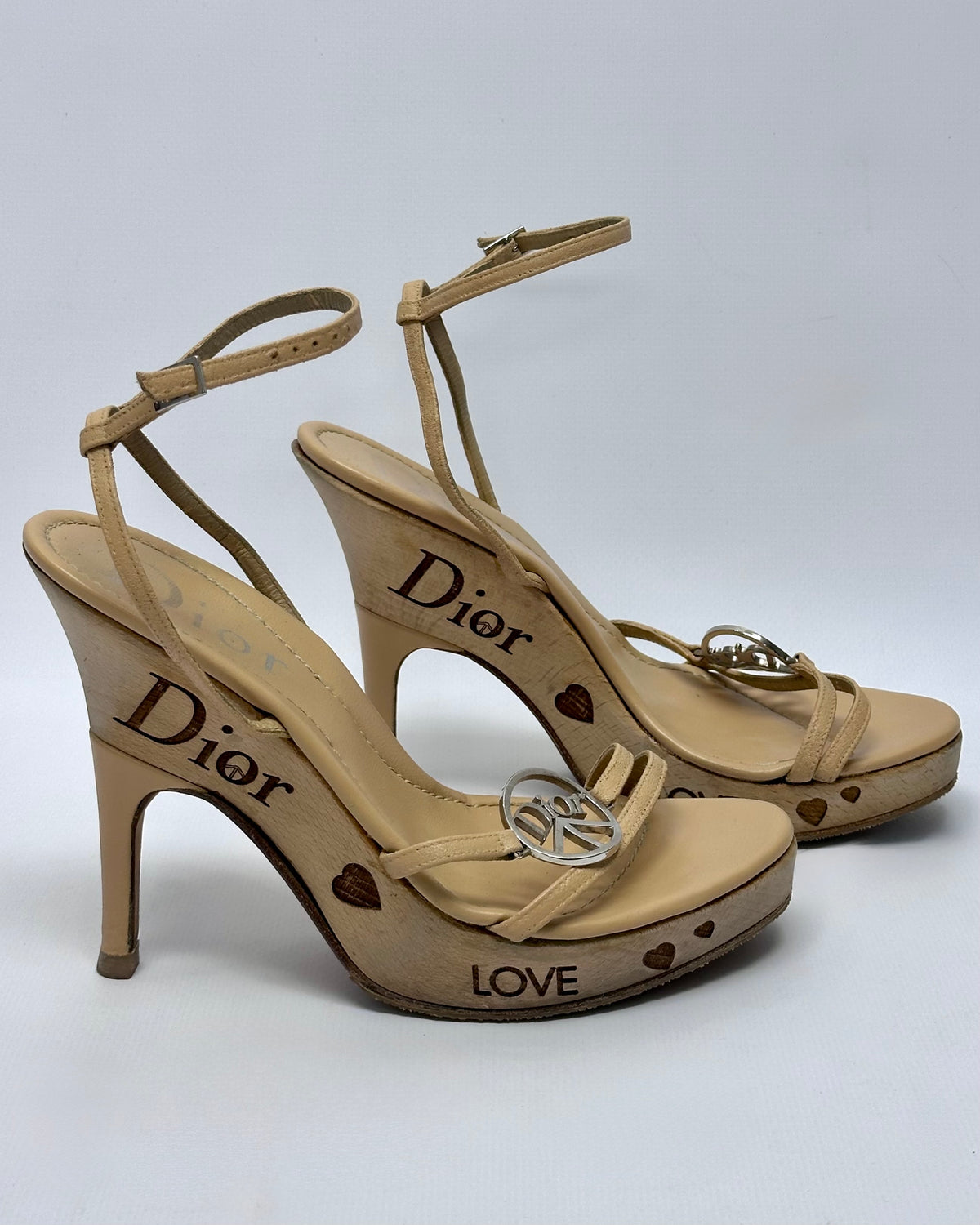Dior Galliano Vintage Peace Wooden Wedge Heels — 39