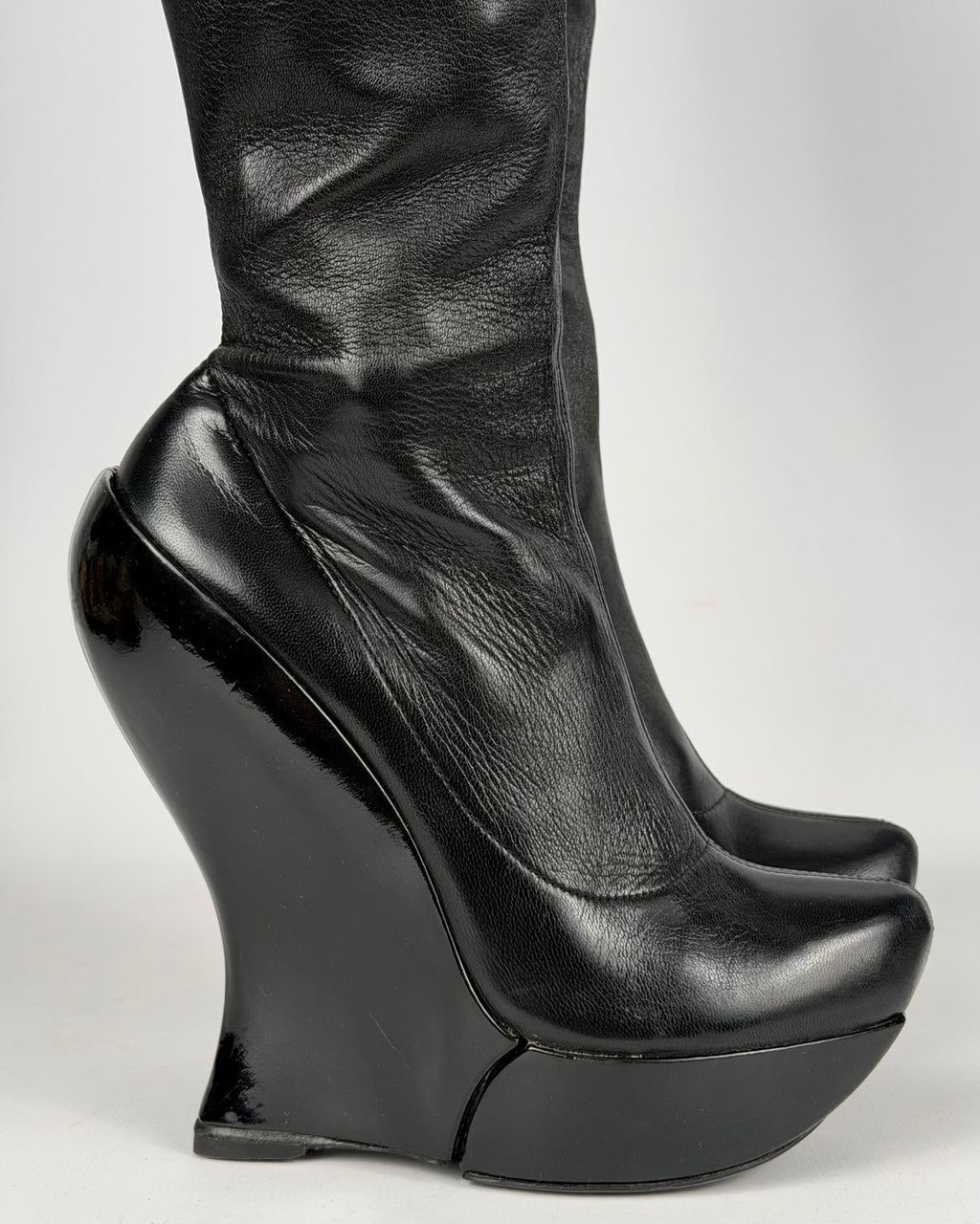 Celine FW 2008 Over the Knee Leather Wedge Boots — 36