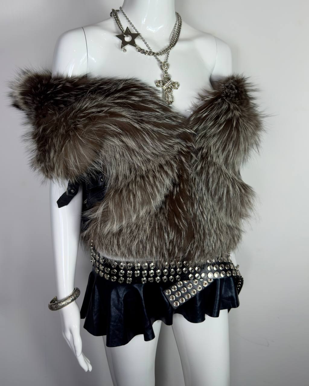 Vintage Brown Fox Leather Fur Vest S-XL