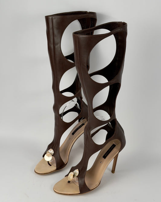 Sergio Rossi Seashells Gladiator Cut Out Boots — 39