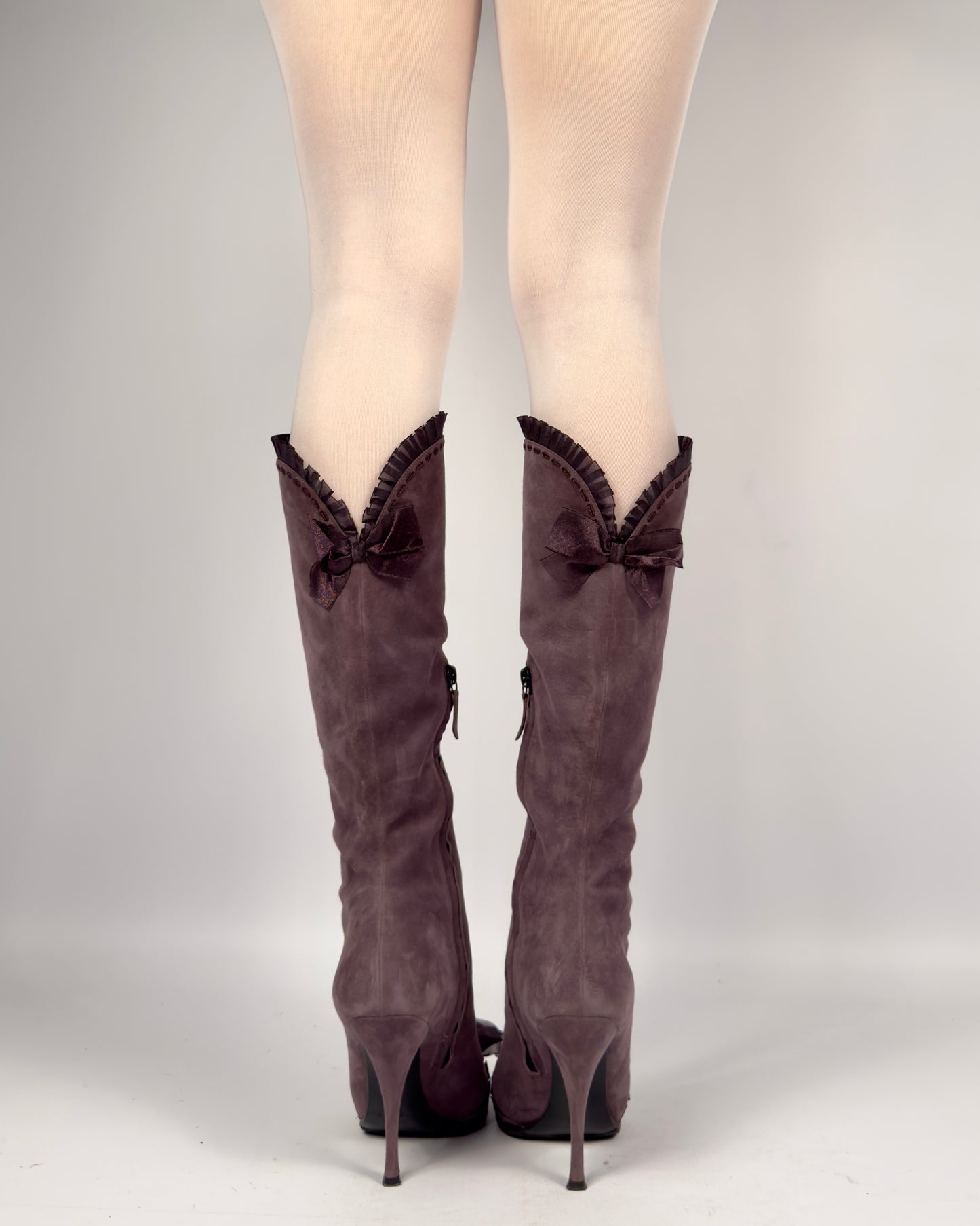 Casadei Vintage Suede Bows Boots — 37/37.5
