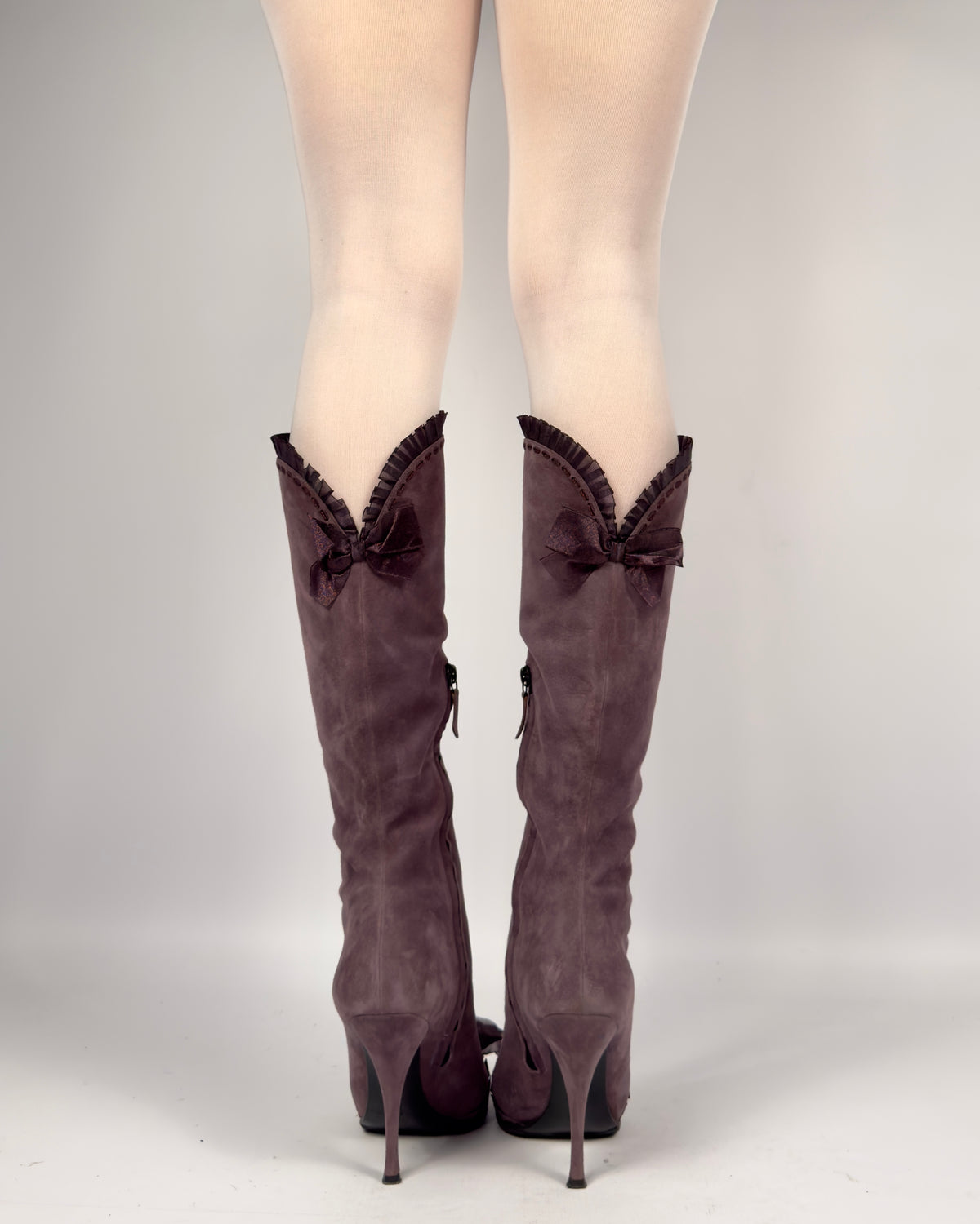 Casadei Vintage Suede Bows Boots — 37/37.5