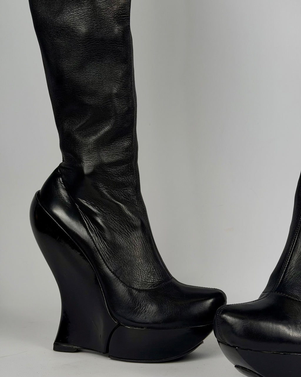 Celine FW 2008 Over the Knee Leather Wedge Boots — 36