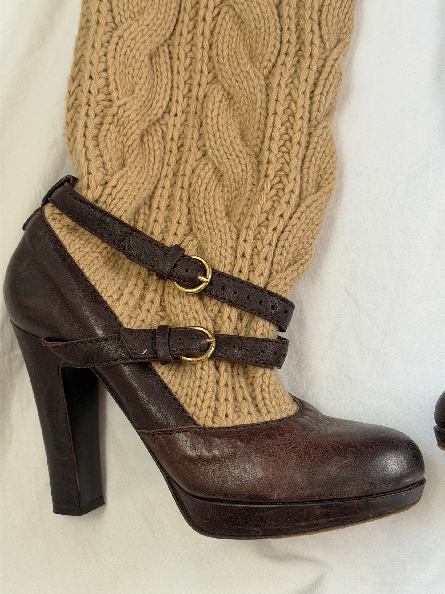 Vintage Knit Buckle Boots — 38/39