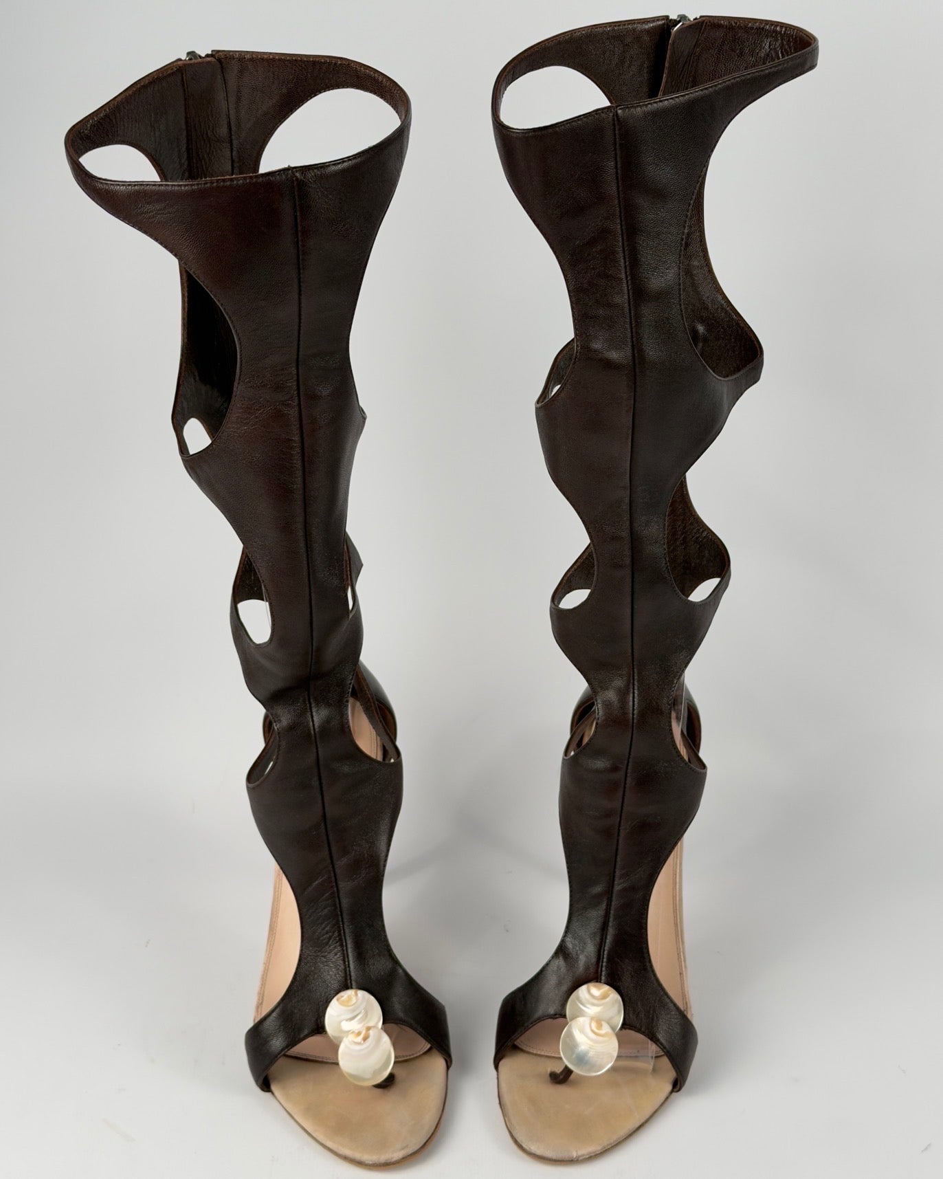 Sergio Rossi Seashells Gladiator Cut Out Boots — 38/38.5