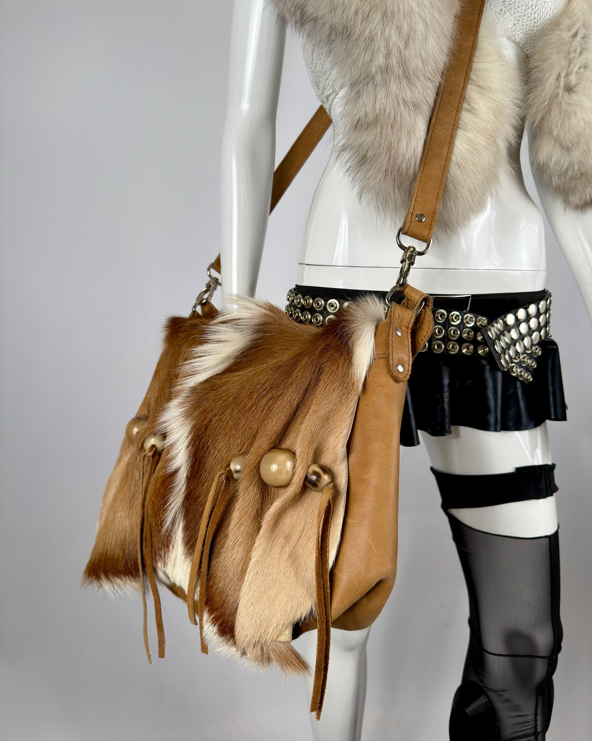 Vintage Cowhide Mohawk Fur Leather Bag