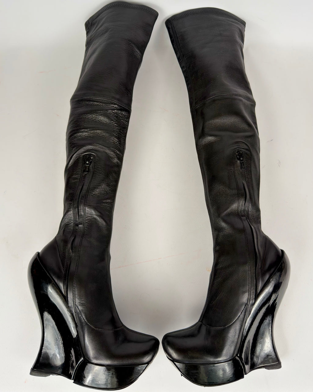 Celine FW 2008 Over the Knee Leather Wedge Boots — 36