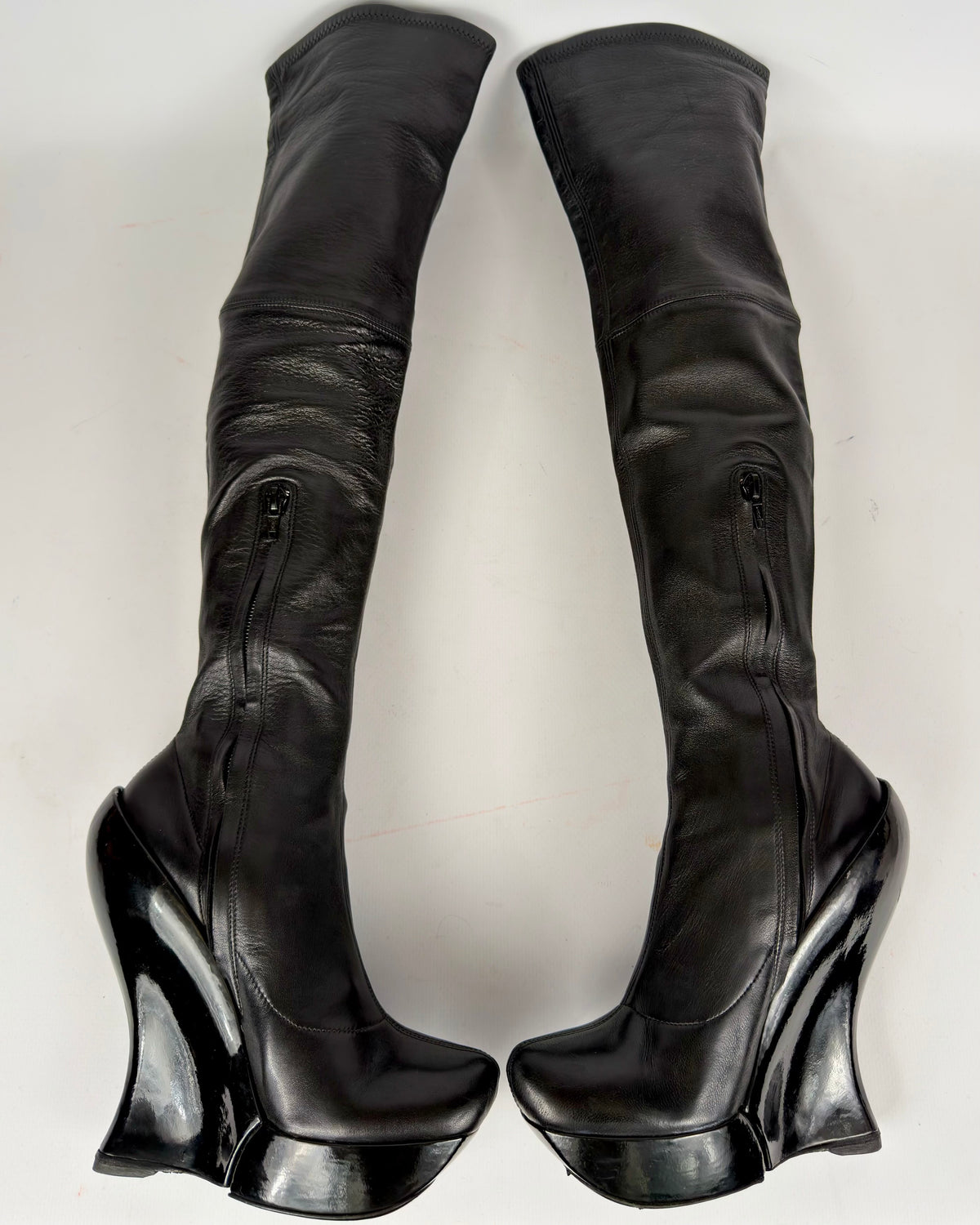 Celine FW 2008 Over the Knee Leather Wedge Boots — 36