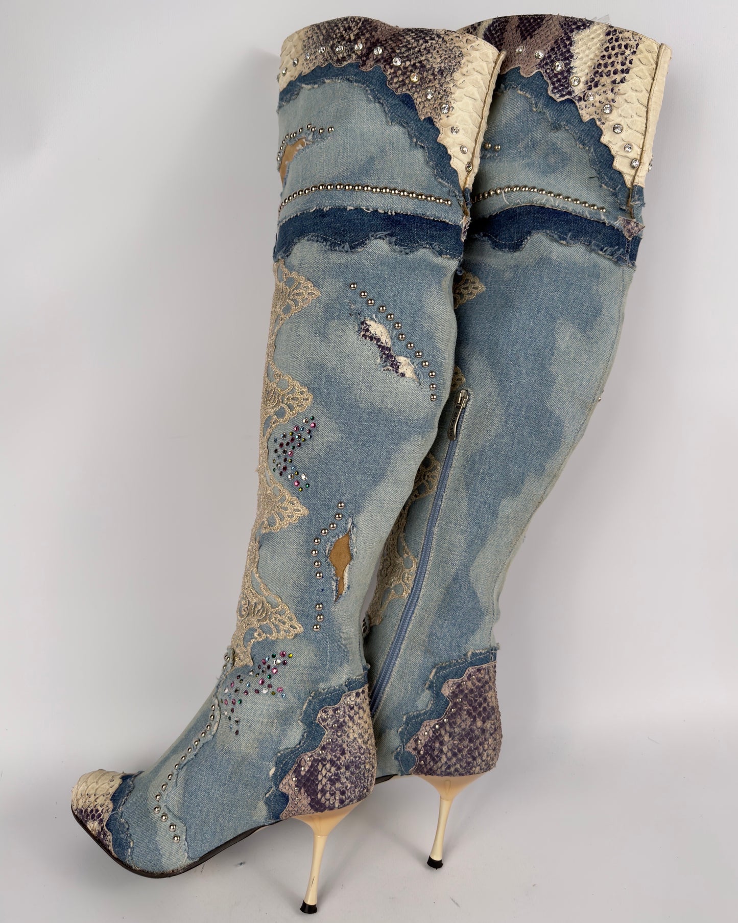 El Dante’s Couture Vintage Denim Boots — 38/39