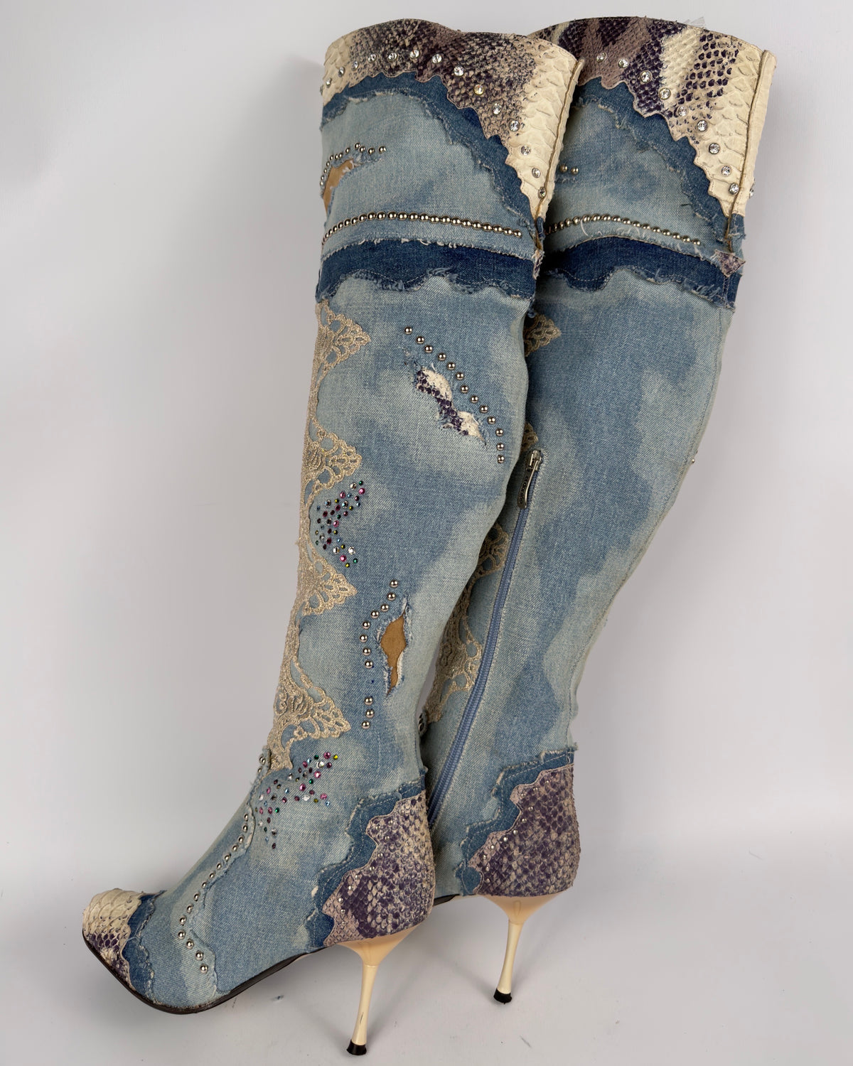 El Dante’s Couture Vintage Denim Boots — 38/39