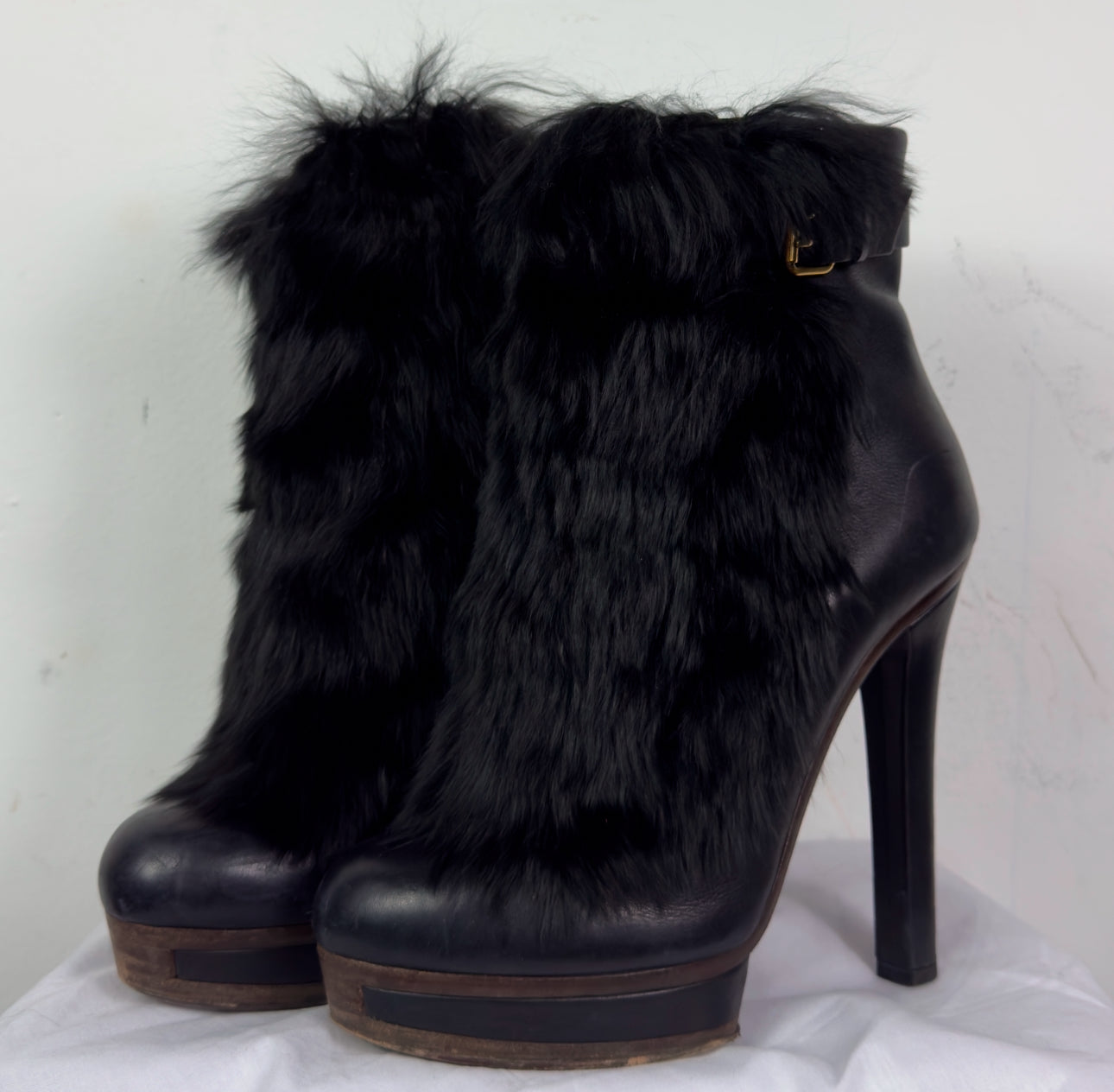 Gucci Vintage Leather Fur Platform Boots 38/38.5