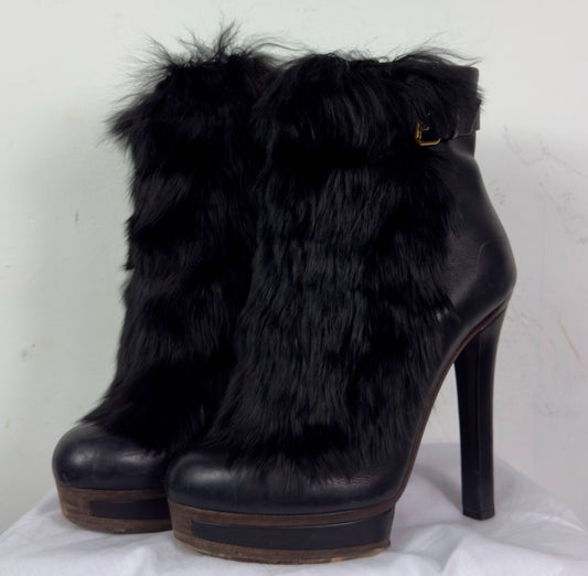 Gucci Vintage Leather Fur Platform Boots 38/38.5