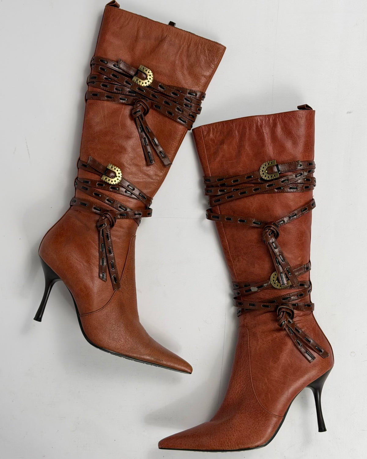 Vintage Leather Boots with PU straps — 36