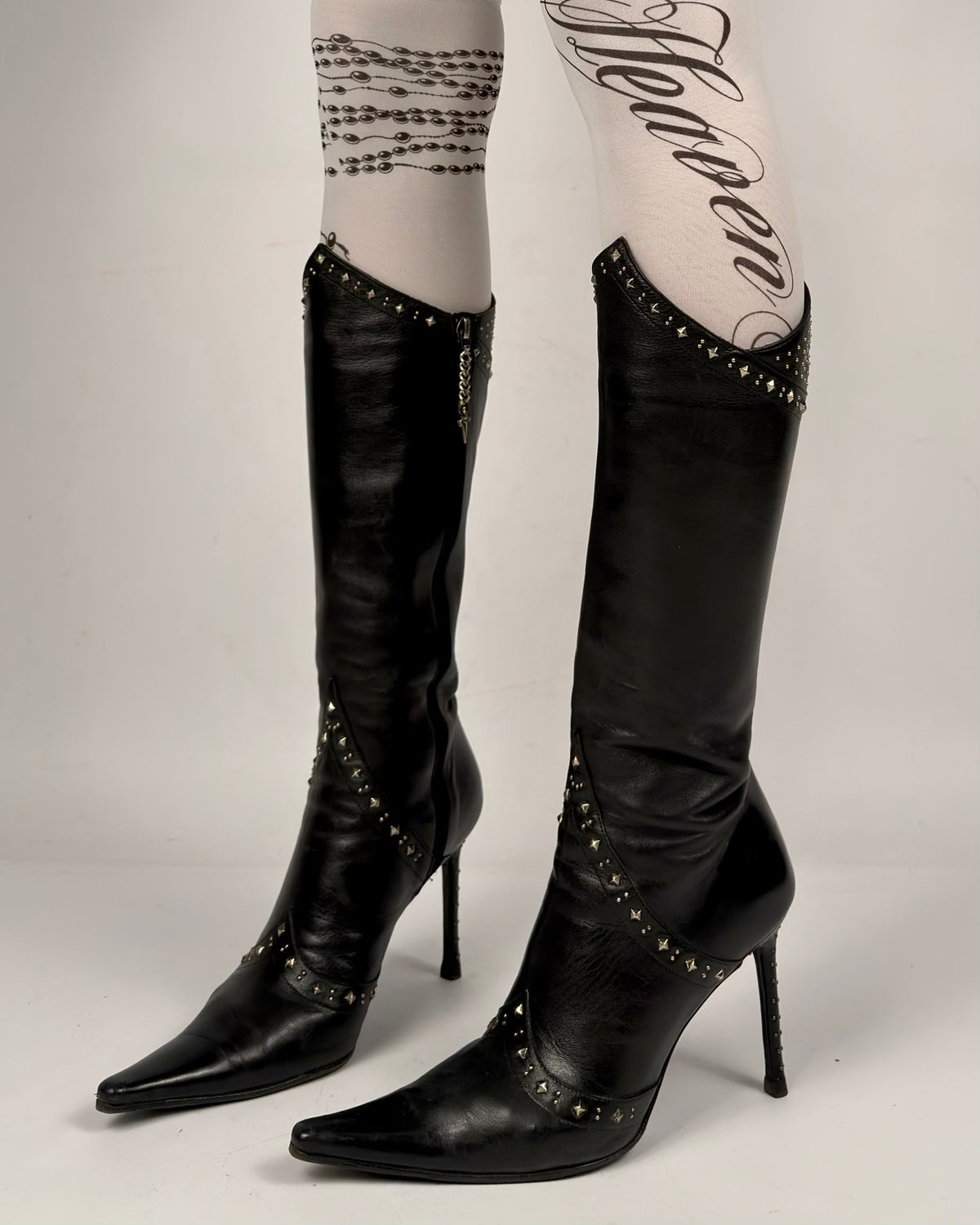 Cesare Paciotti Vintage Leather Studded Boots — 39