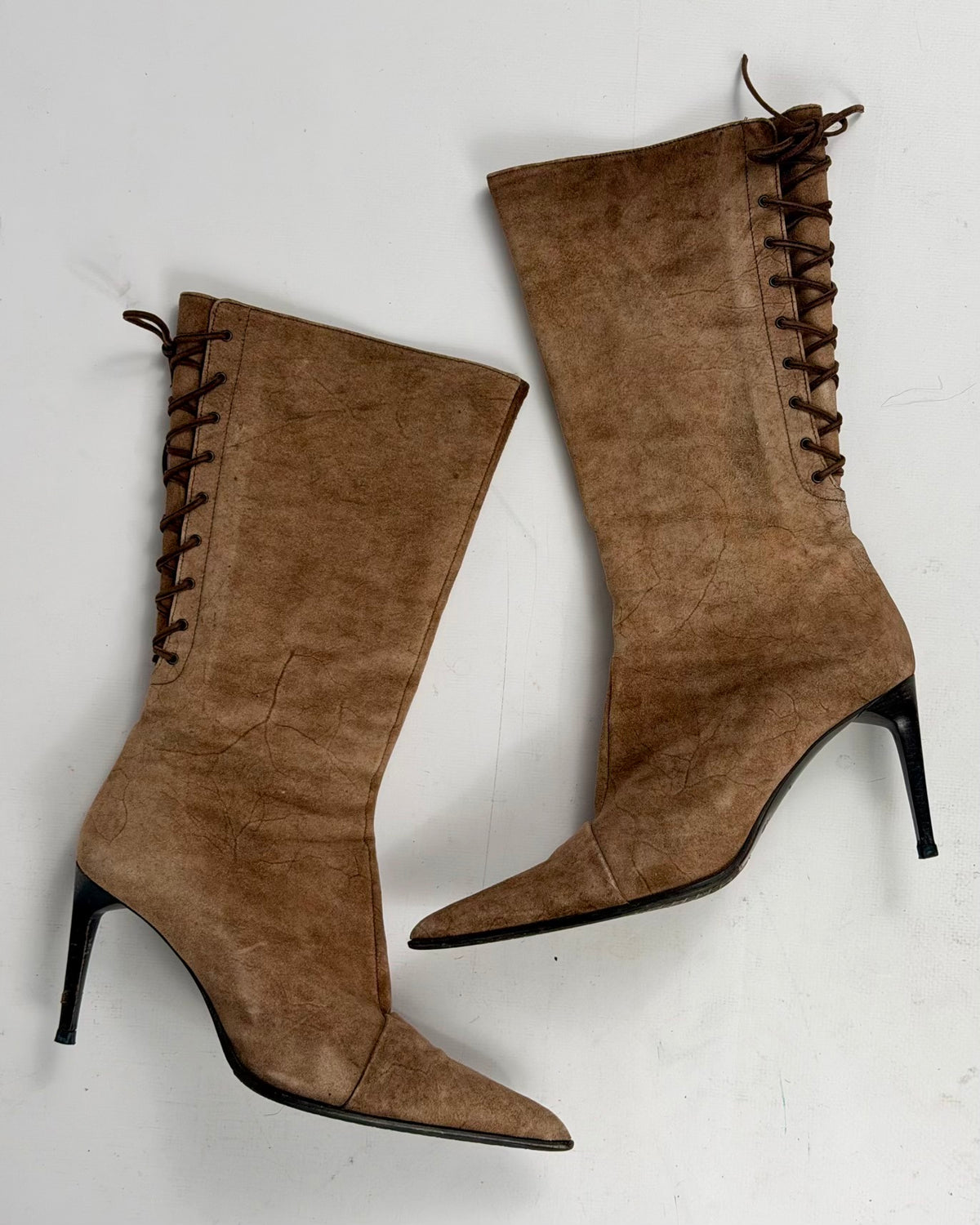 Le Silla Vintage Lace Up Leather Boots — 39