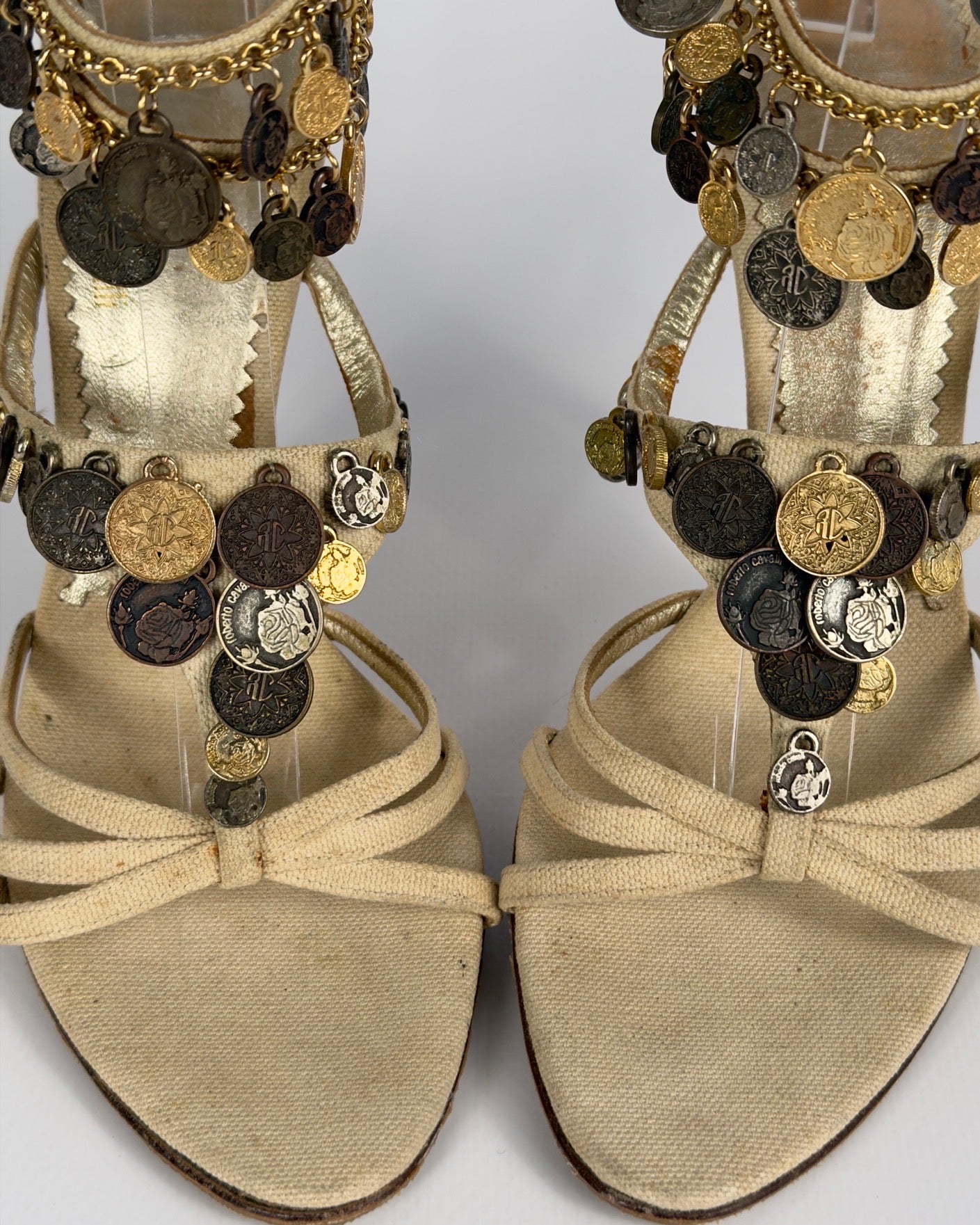 Roberto Cavalli Vintage 2000s Metallic Coins Heels — 39