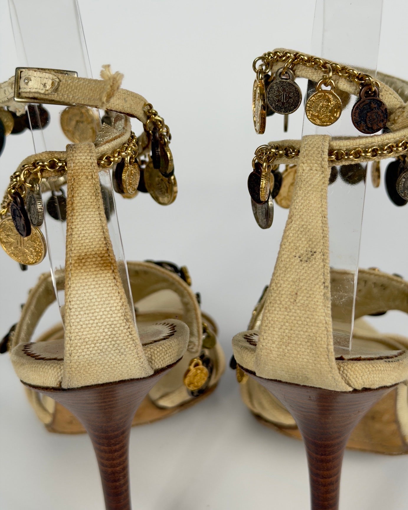 Roberto Cavalli Vintage 2000s Metallic Coins Heels — 39