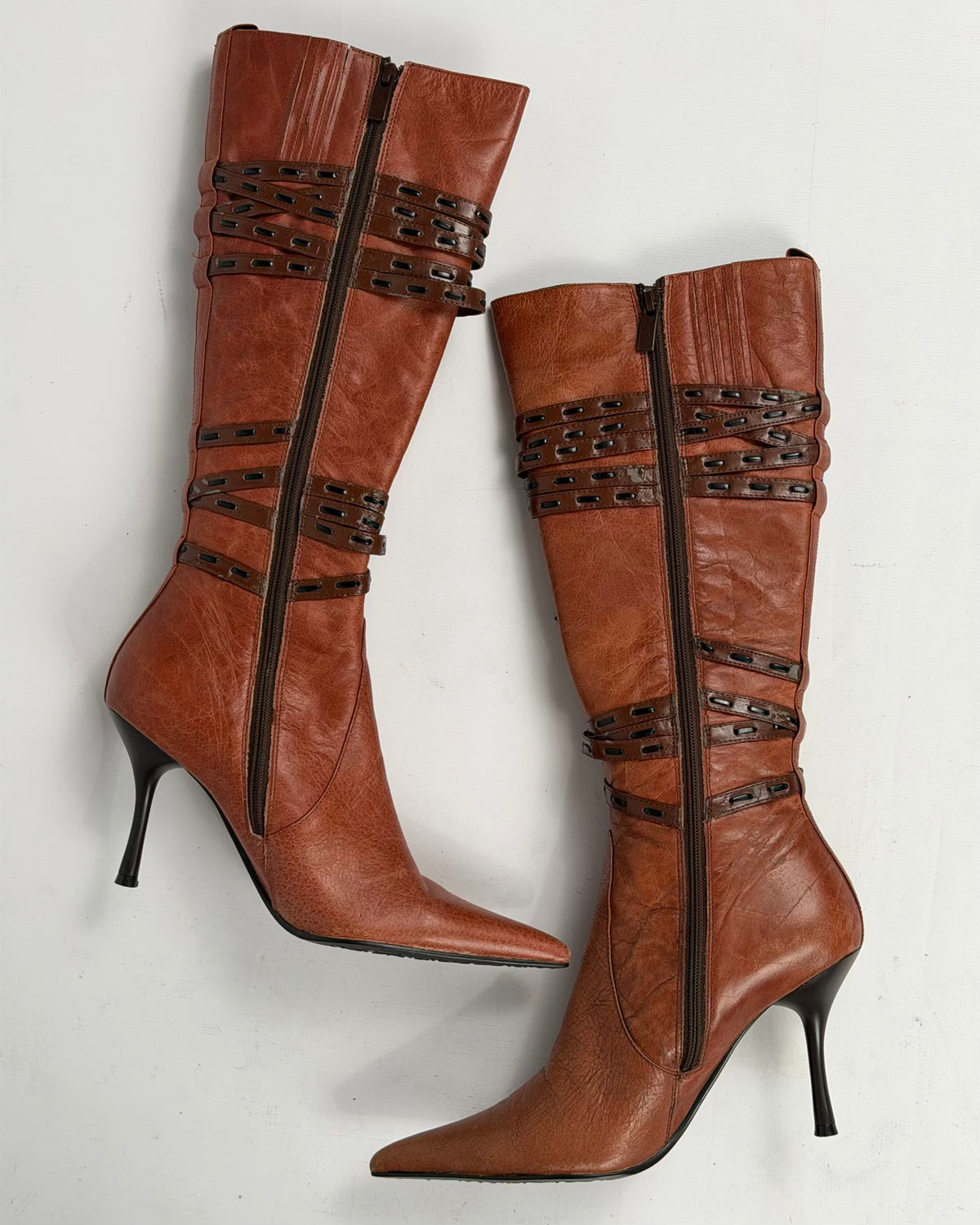 Vintage Leather Boots with PU straps — 36