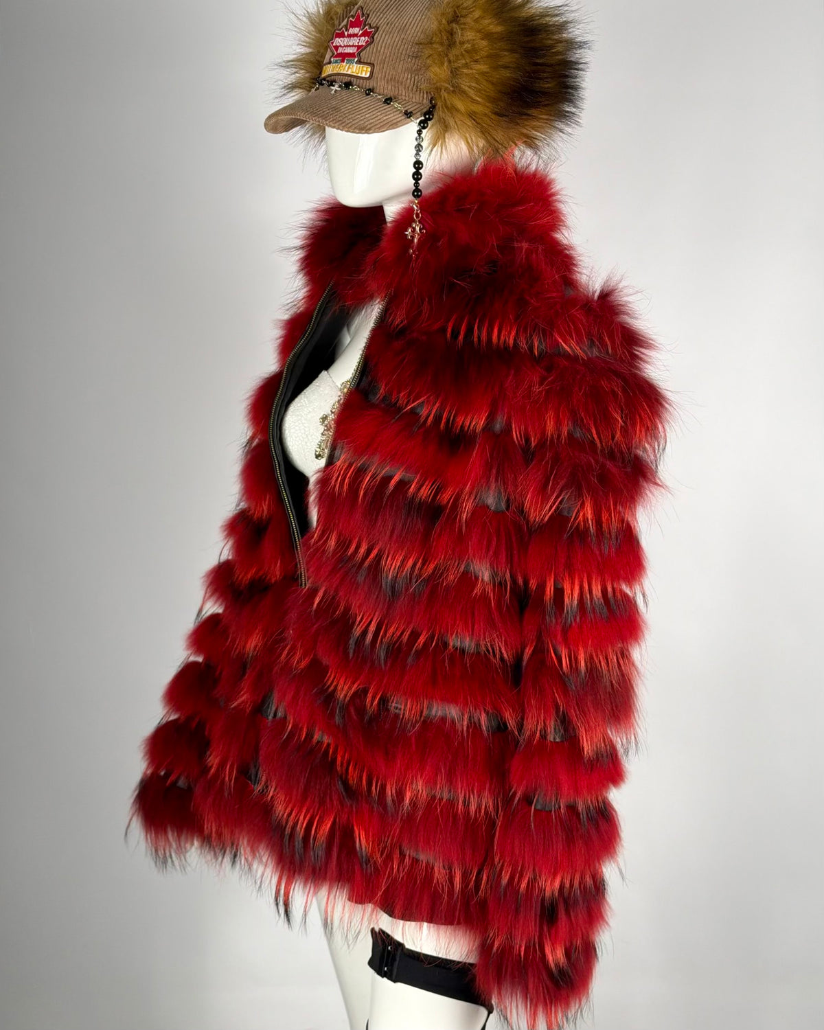Vintage Fur Red Leather Jacket — M/L