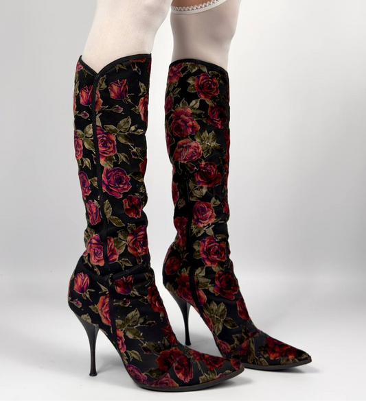 Casadei Vintage Roses Boots — 39