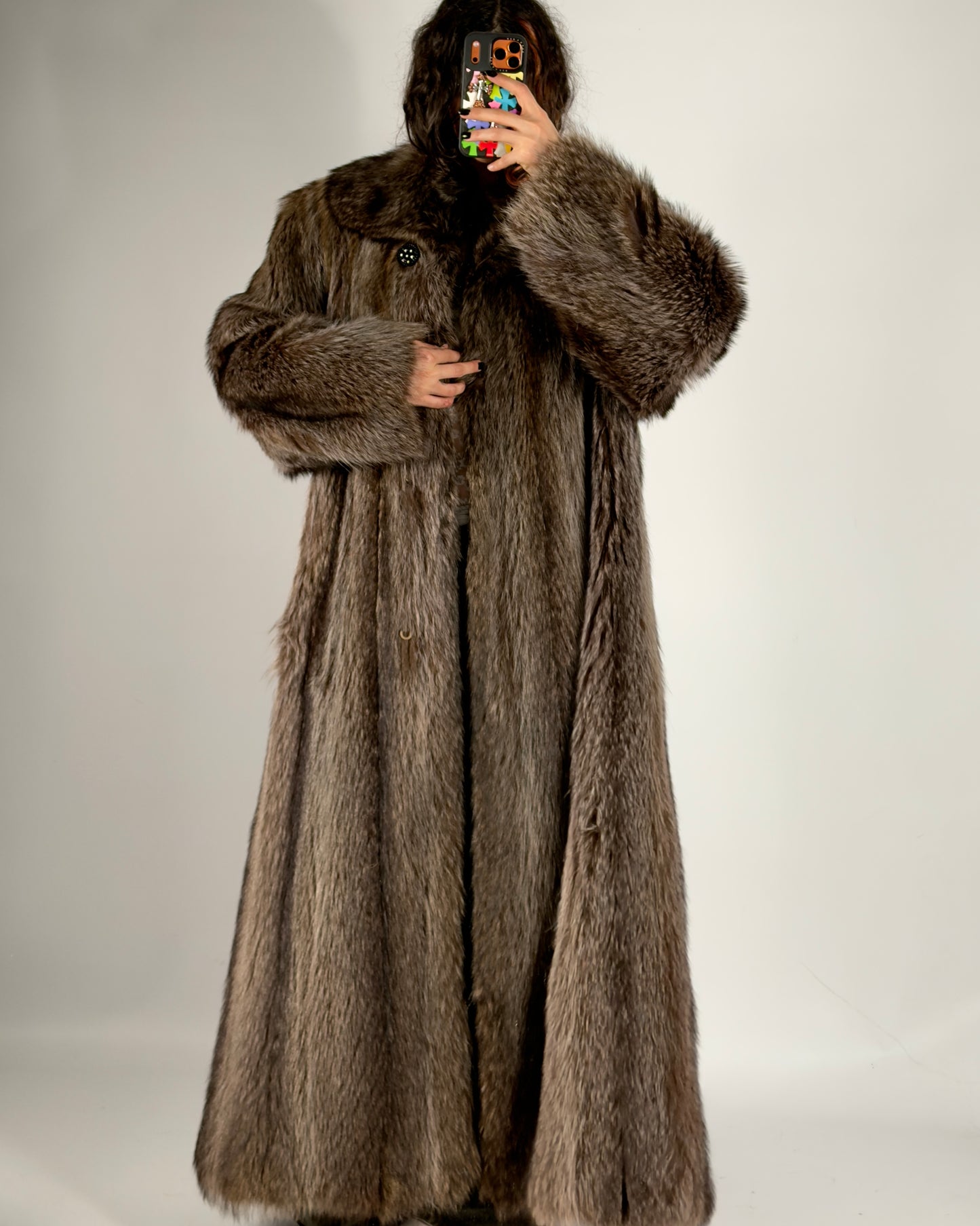 Vintage Brown Long Fur Coat — S/L