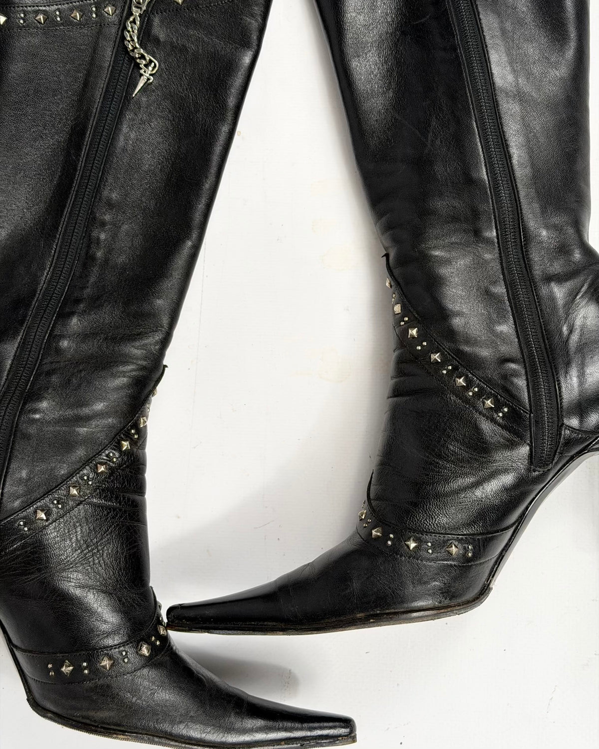Cesare Paciotti Vintage Leather Studded Boots — 39