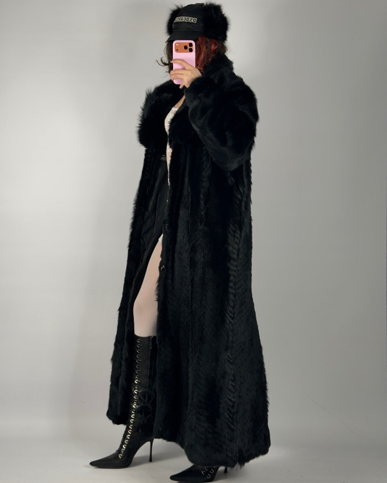 Vintage Long Black Fur Coat — M/XL