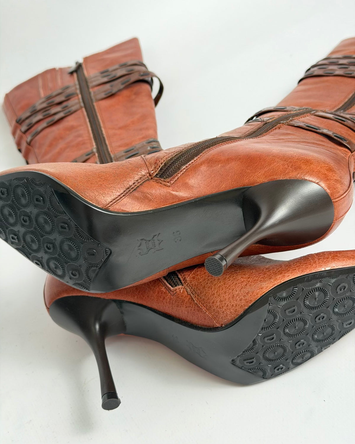 Vintage Leather Boots with PU straps — 36