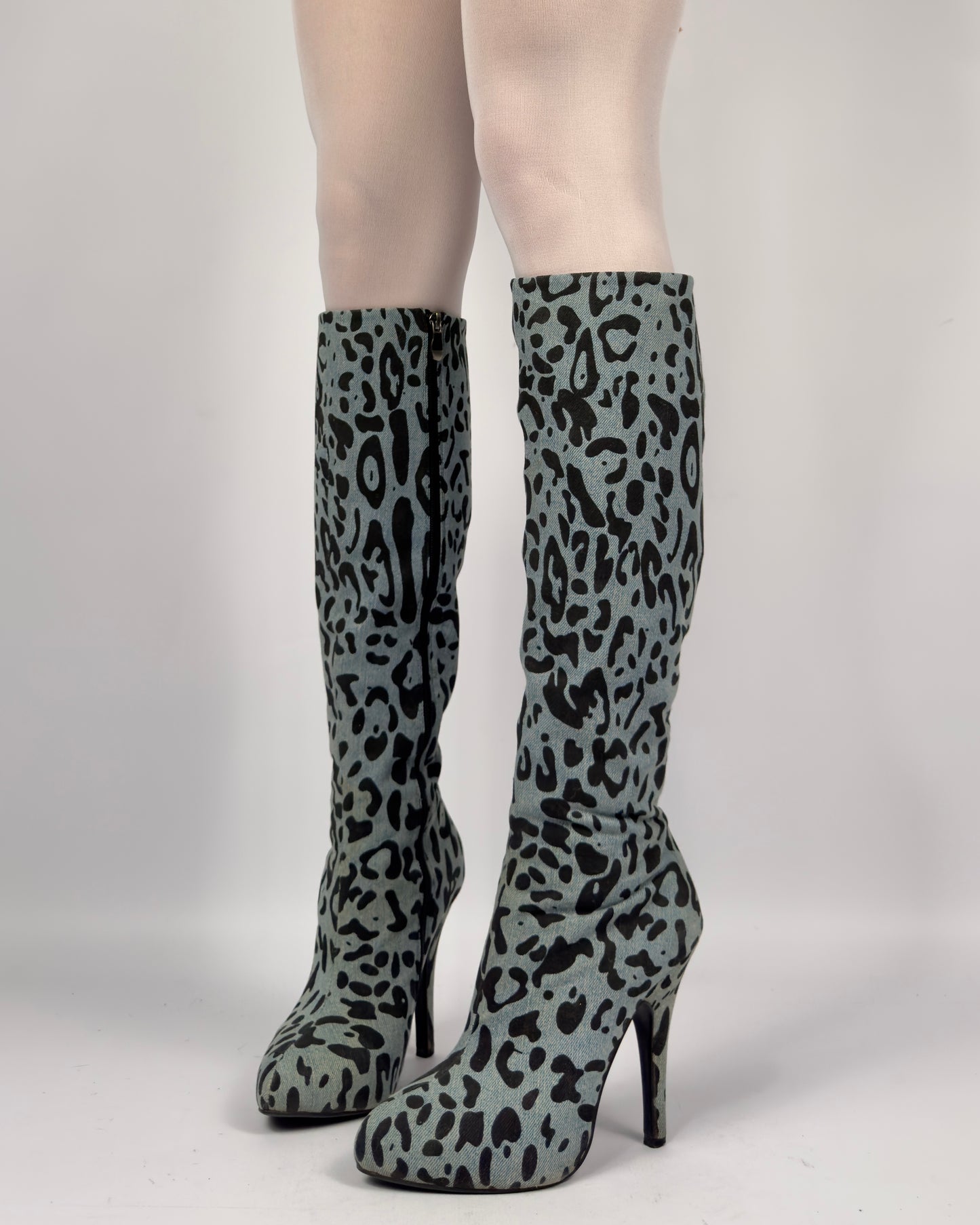 D&G Denim Leopard Boots — 37/37.5