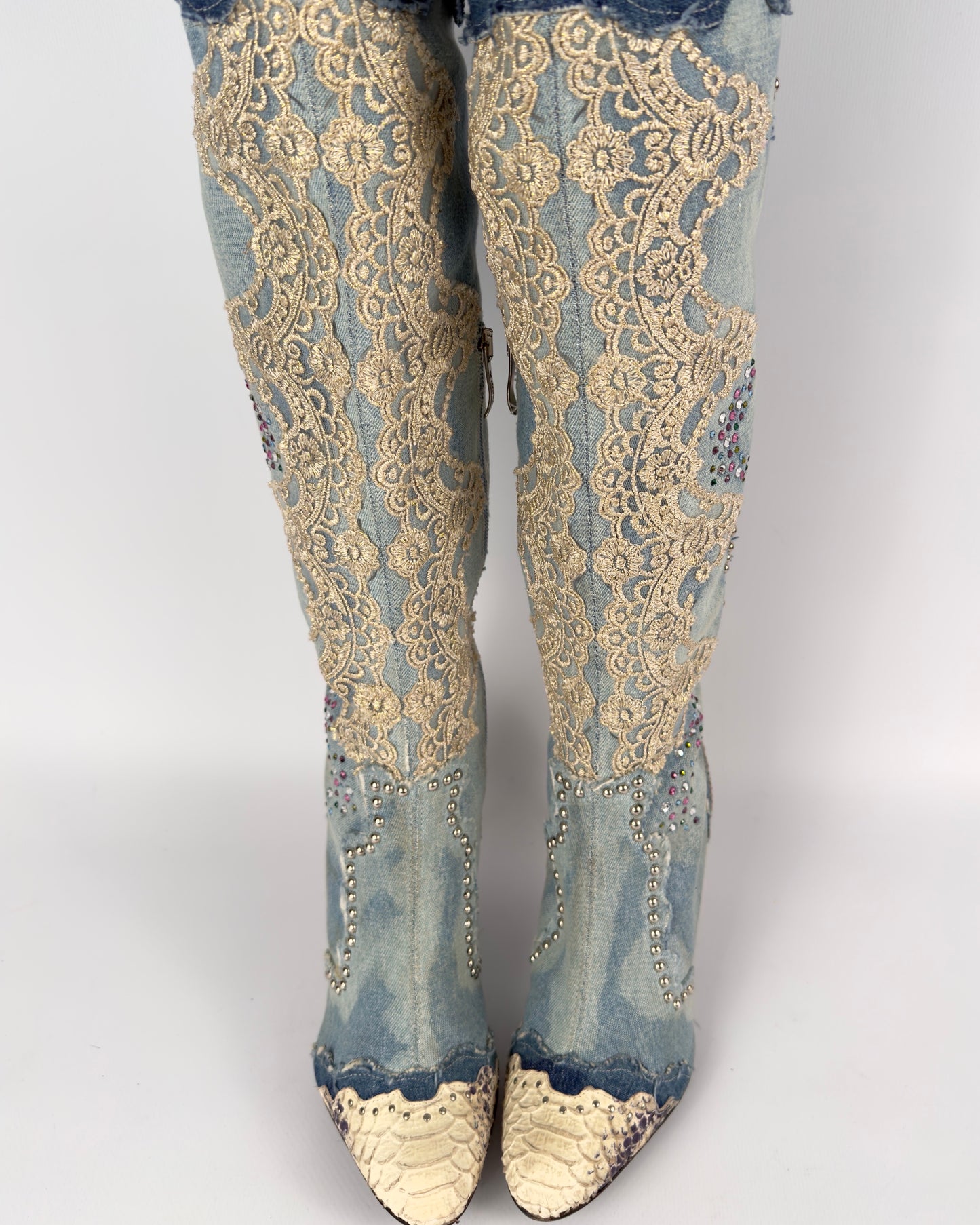 El Dante’s Couture Vintage Denim Boots — 38/39