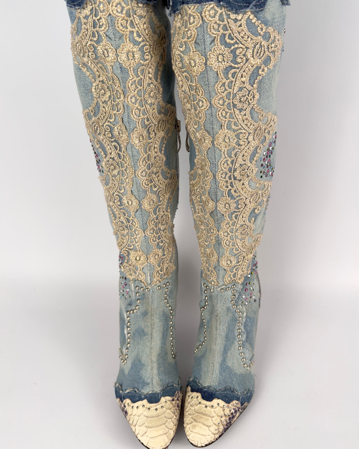 El Dante’s Couture Vintage Denim Boots — 38/39