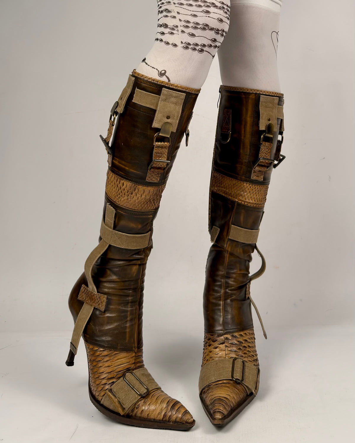 Gianmarco Lorenzi Vintage Cargo Combat Leather Boots — 37