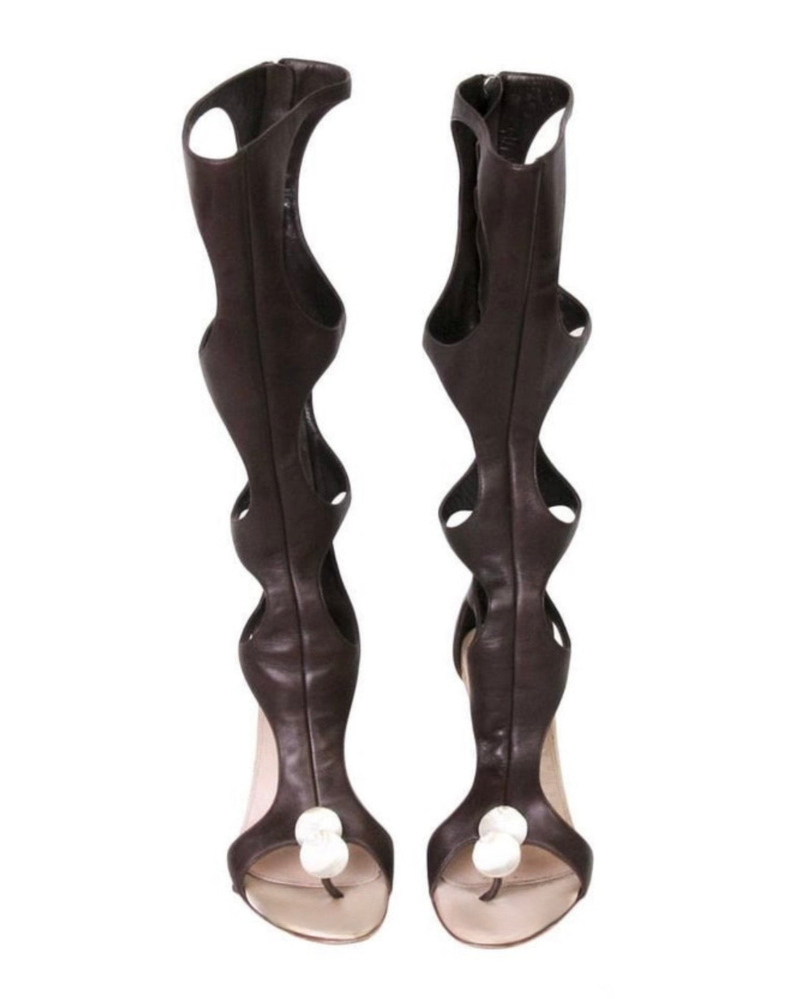 Sergio Rossi Seashells Gladiator Cut Out Boots — 38/38.5 & 39/39.5