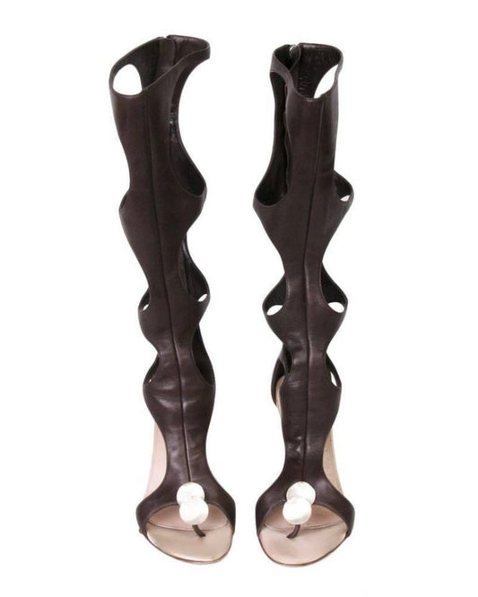 Sergio Rossi Seashells Gladiator Cut Out Boots — 38/38.5 & 39/39.5