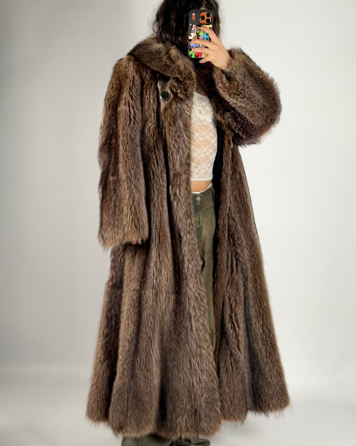 Vintage Brown Fur Coat — M/XL