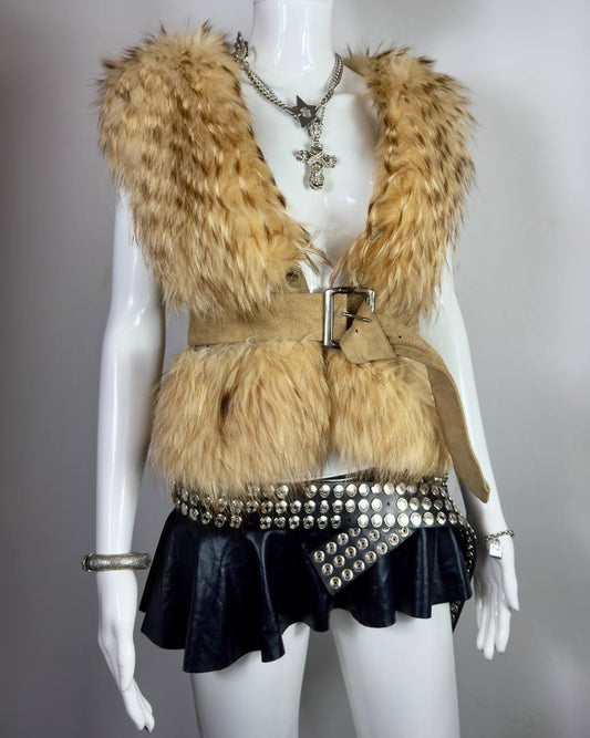 Vintage Fox Fur Leather Vest S-L