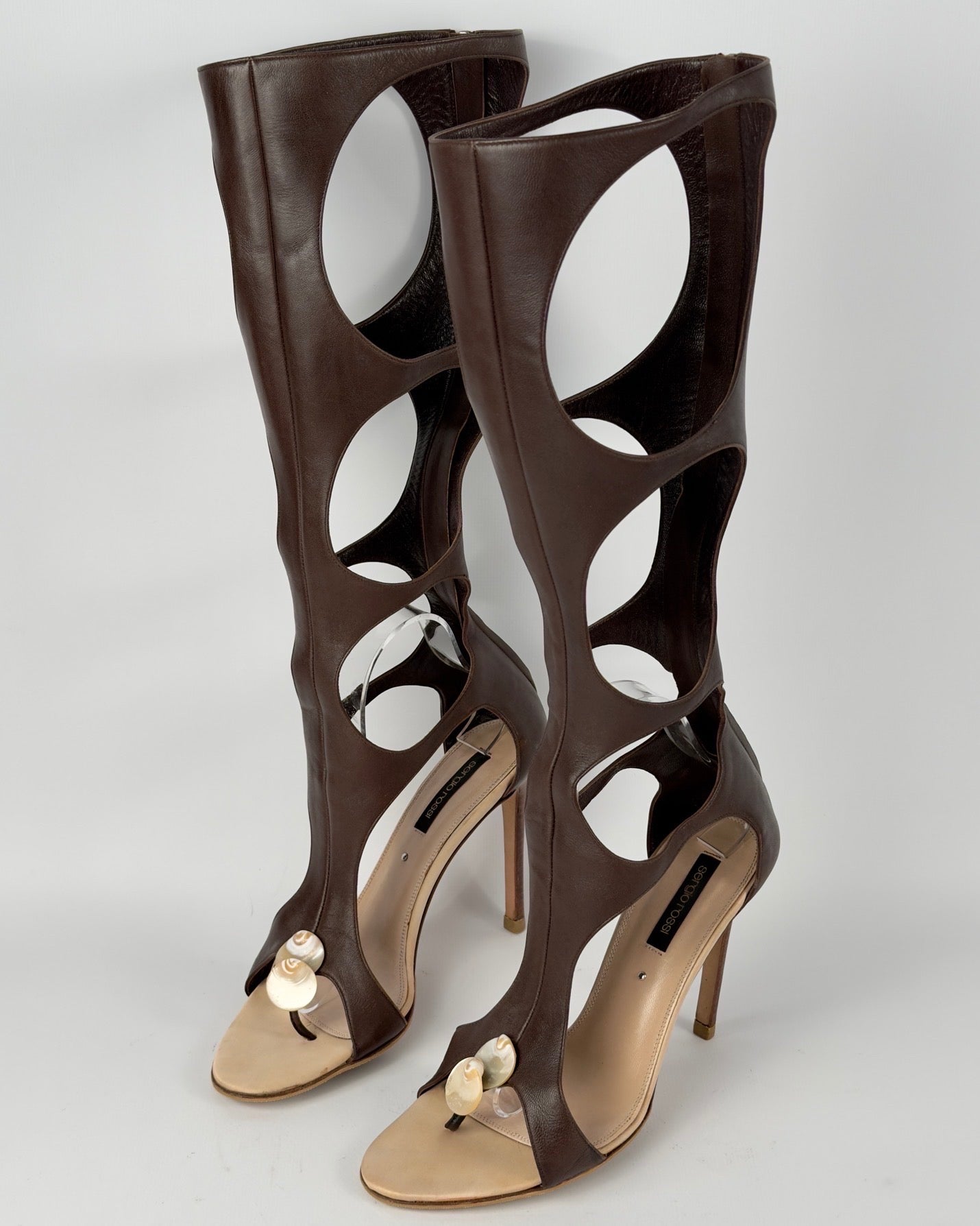 Sergio Rossi Seashells Gladiator Cut Out Boots — 39