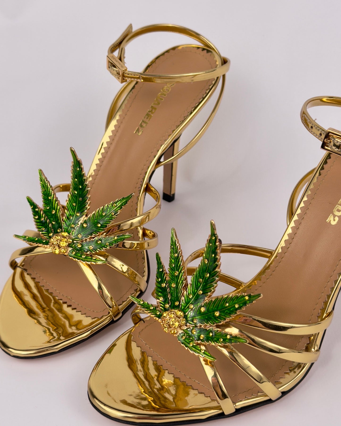 Dsquared2 Marija Leaf Gold Strap Sandals SS05 reissue for SS24 — 37.5/38