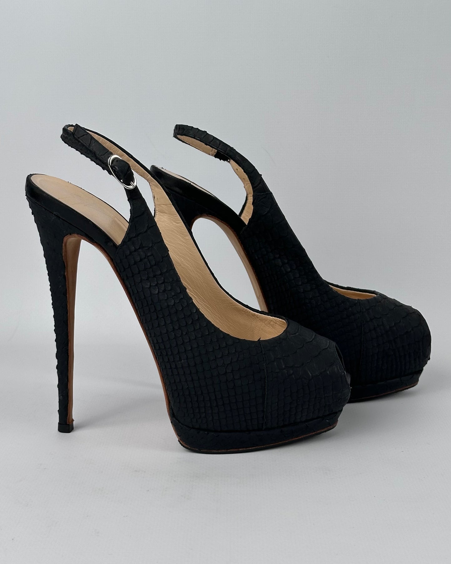 Giuseppe Zanotti Black Python Platform Heels — 39