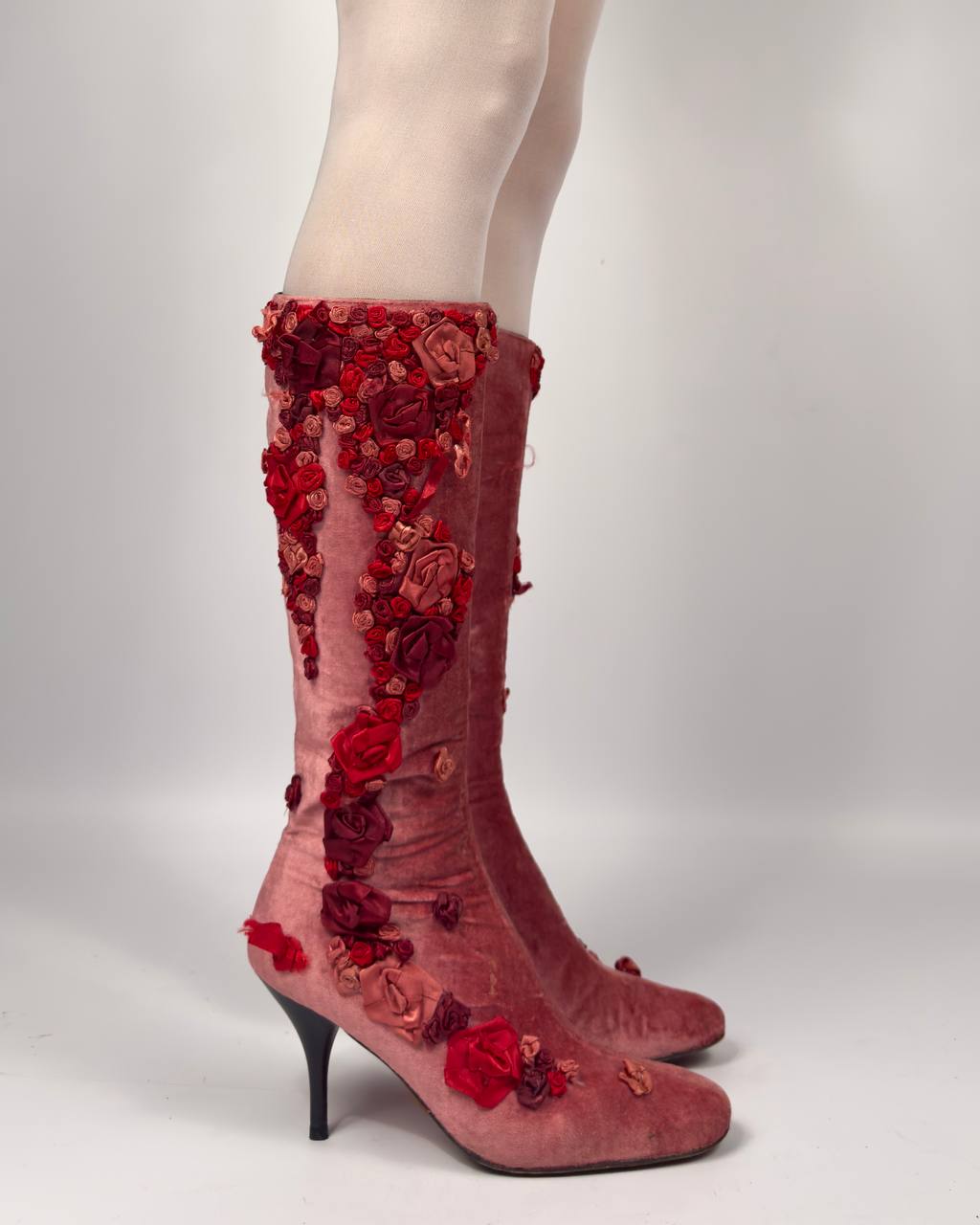Vintage Velvet Flower Boots — 37