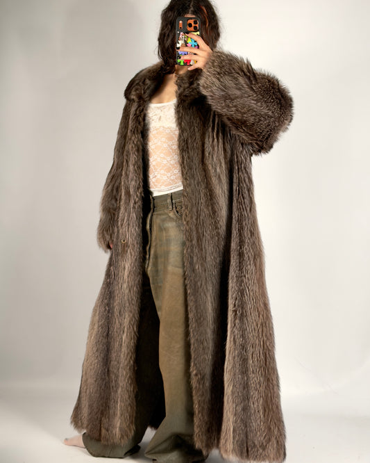Vintage Brown Long Fur Coat — S/L