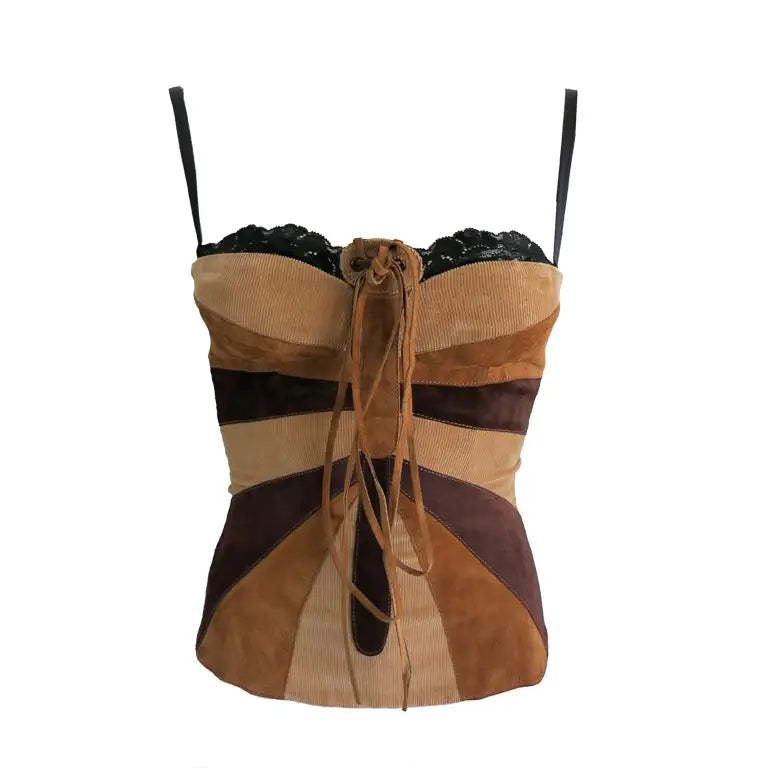 Dolce & Gabbana F/W 2002 Suede and Corduroy Butterfly Corset Skirt Set