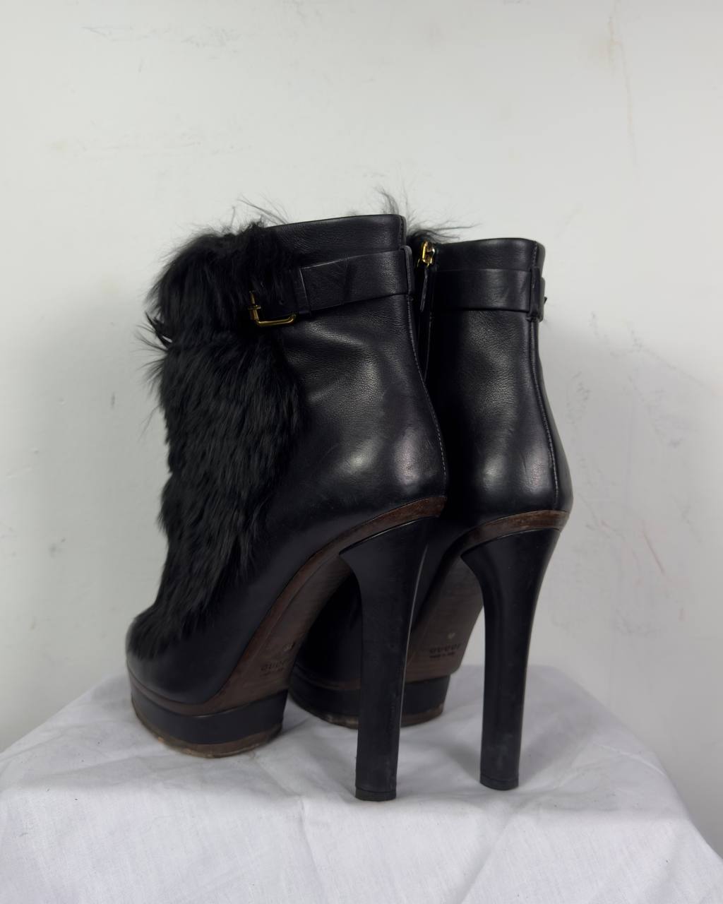 Gucci Vintage Leather Fur Platform Boots 38/38.5