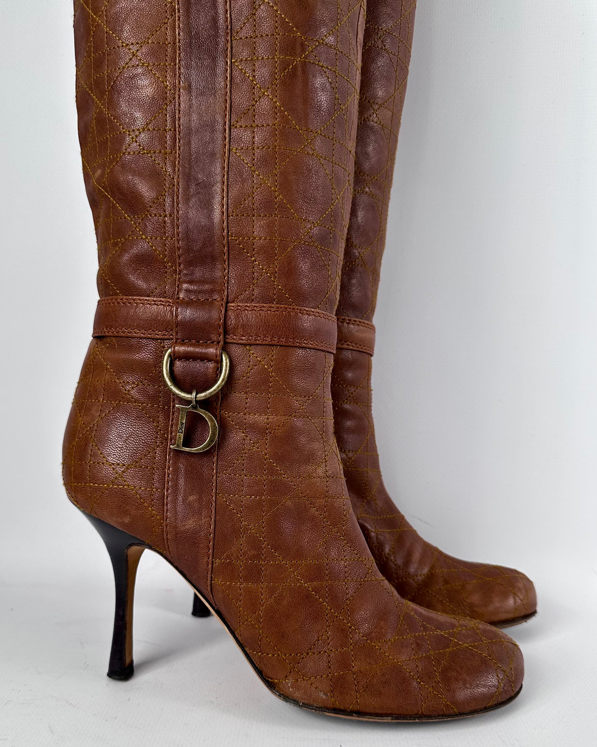 Christian Dior Vintage Brown Quilted Leather Boots — 38