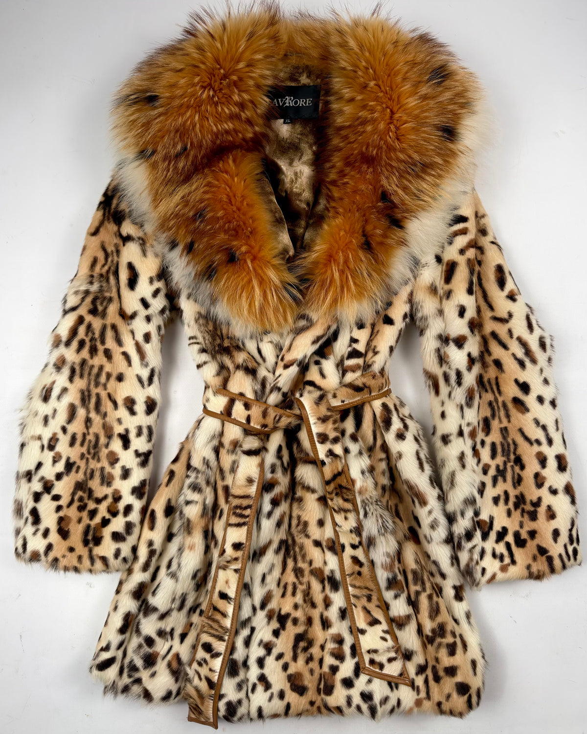 Vintage Leopard Print Jacket with Fox Collar — S/M