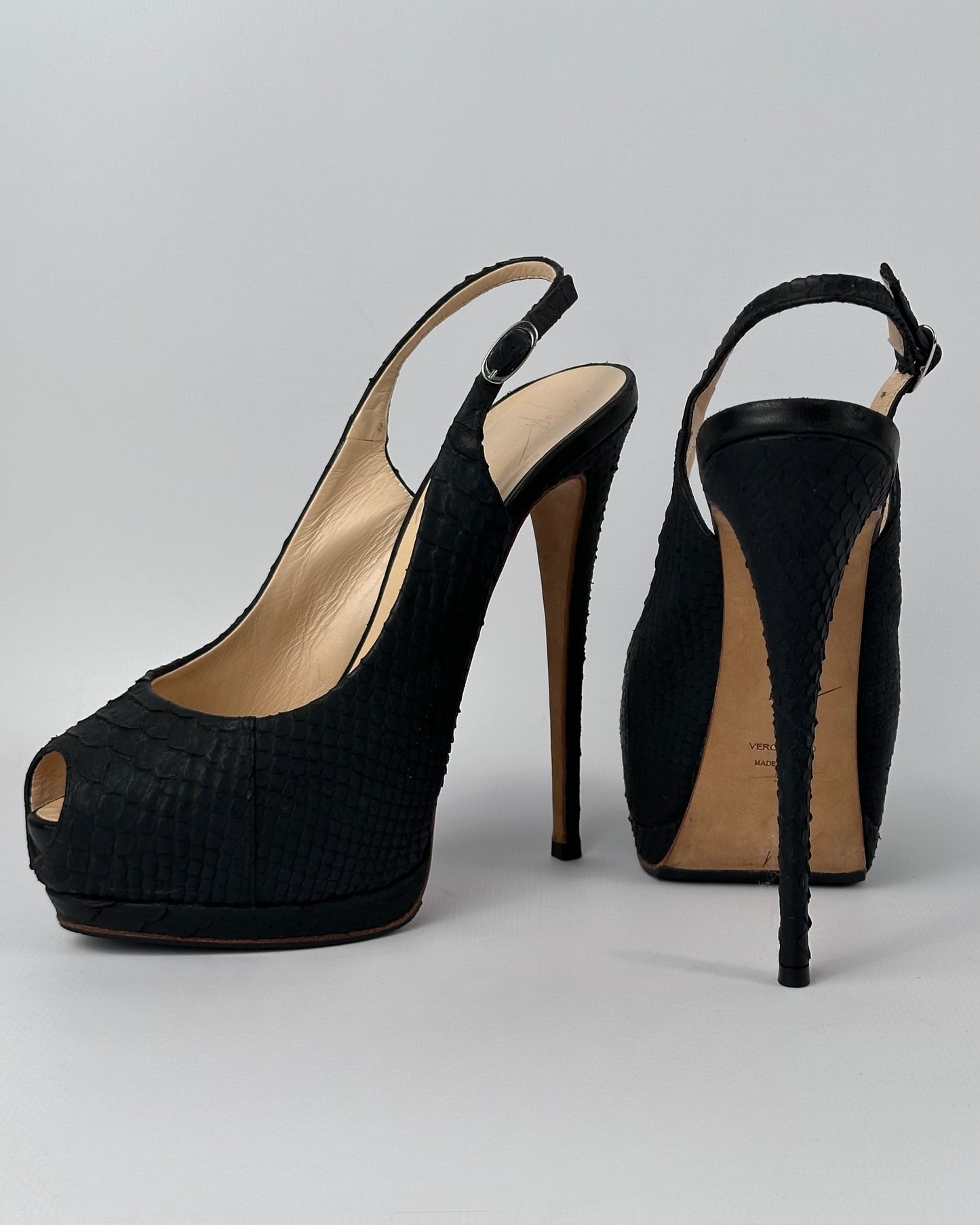 Giuseppe Zanotti Black Python Platform Heels — 39