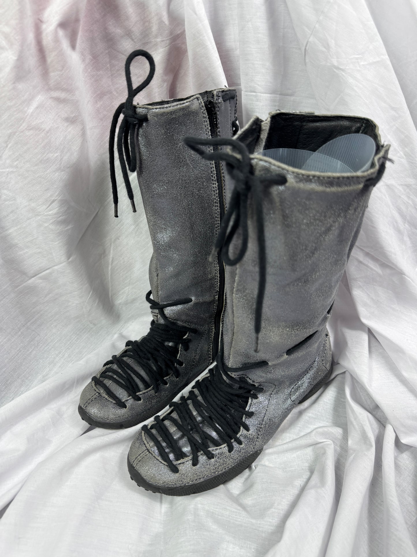 Vintage Silver Lace Up Moto Boots 37/38