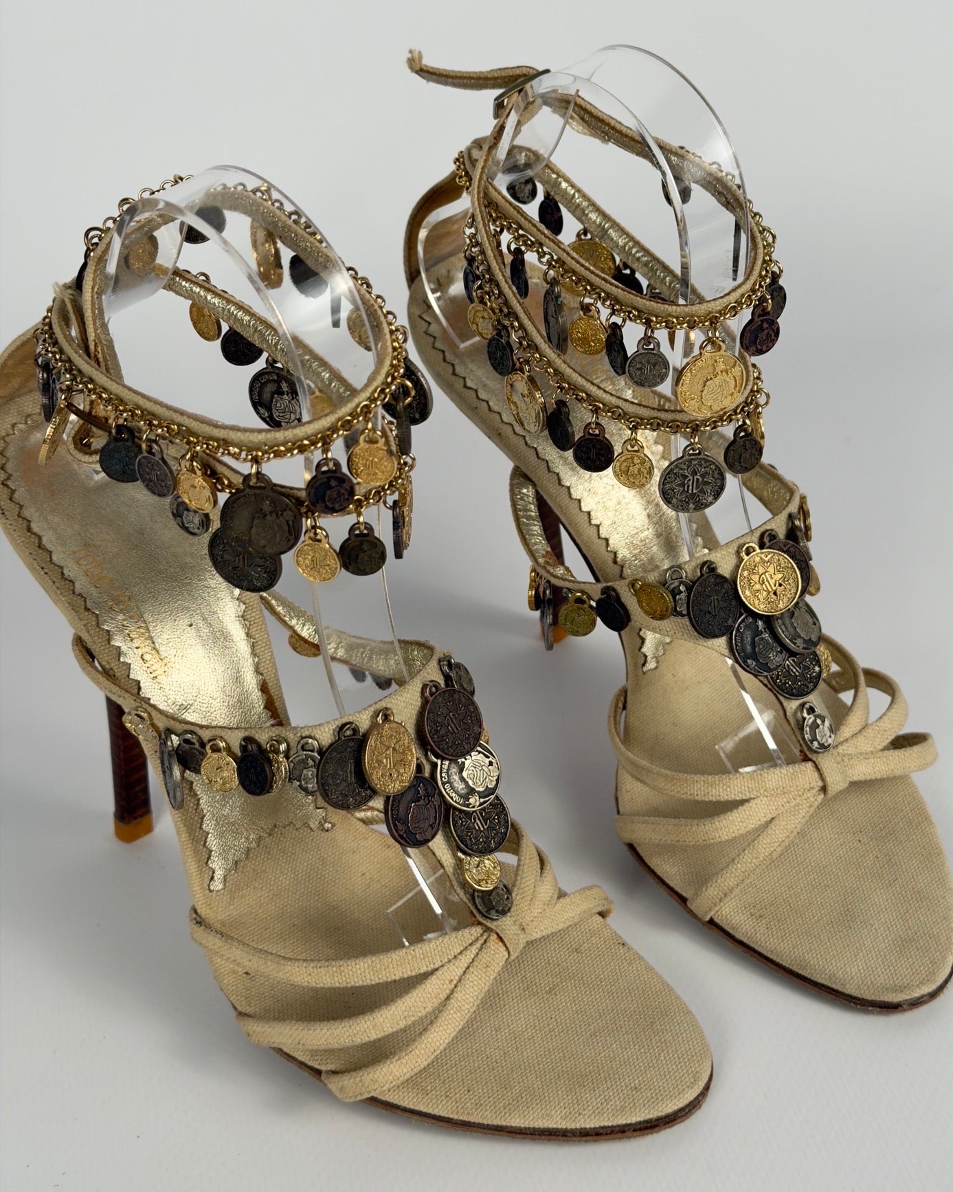 Roberto Cavalli Vintage 2000s Metallic Coins Heels — 39
