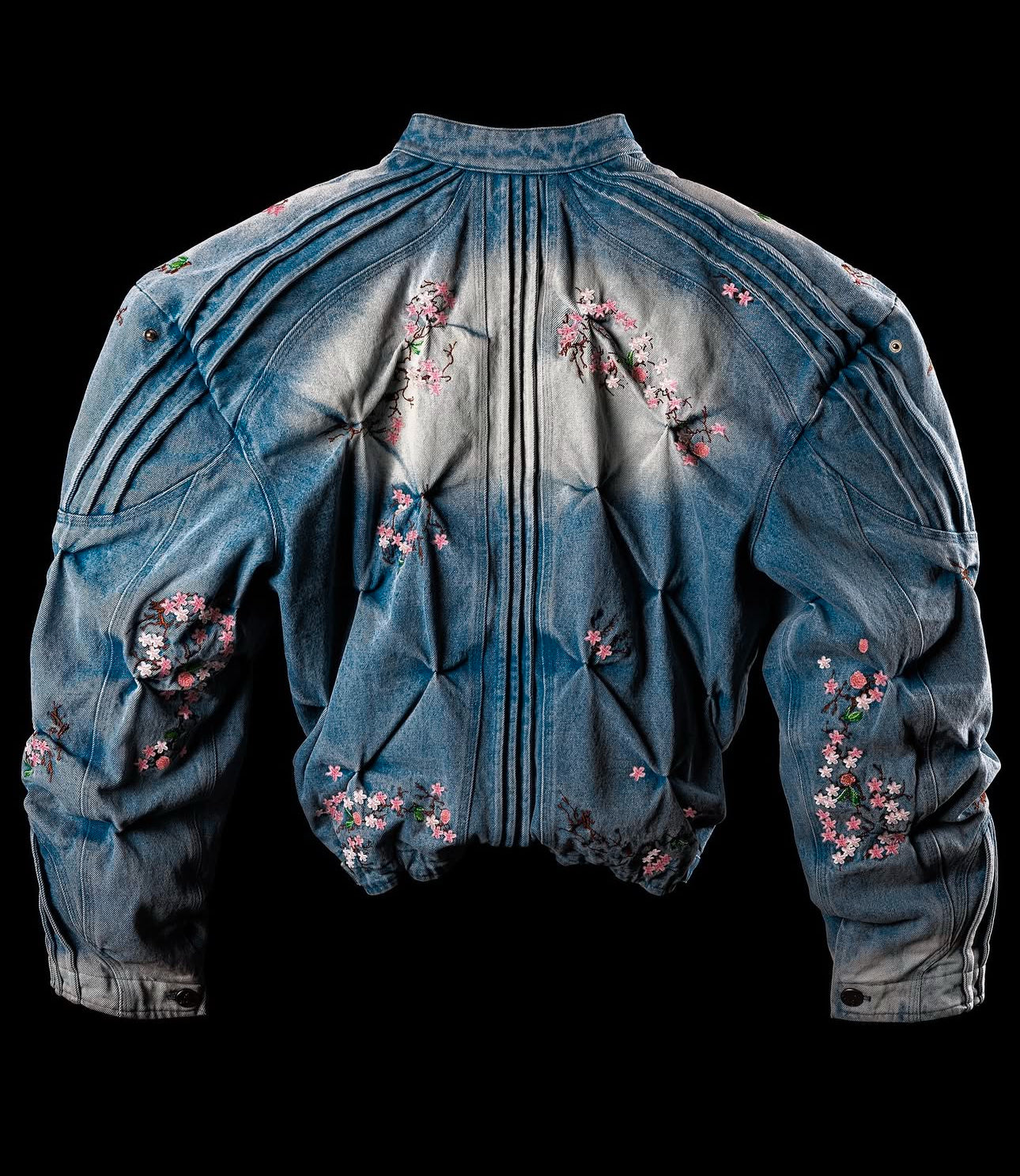 BadSon Denim Sakura Embroidered Bomber Jacket